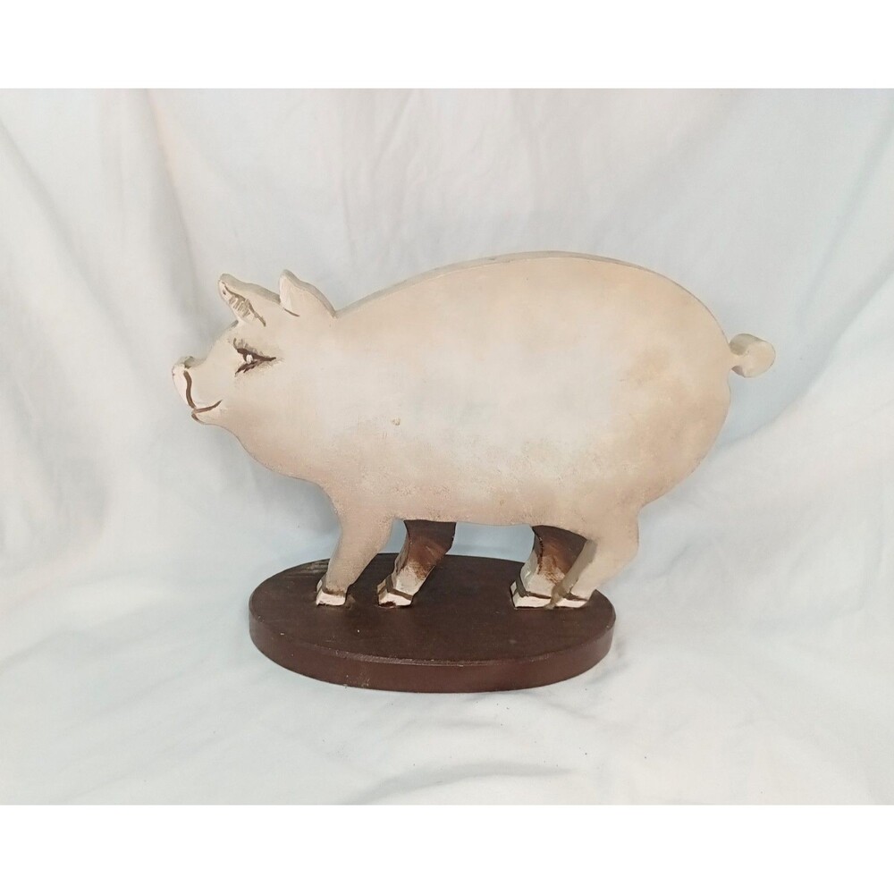 Painted Wooden Pig Folk Art